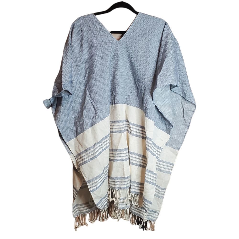 Tribe Alive One Size Blue/White Striped Poncho